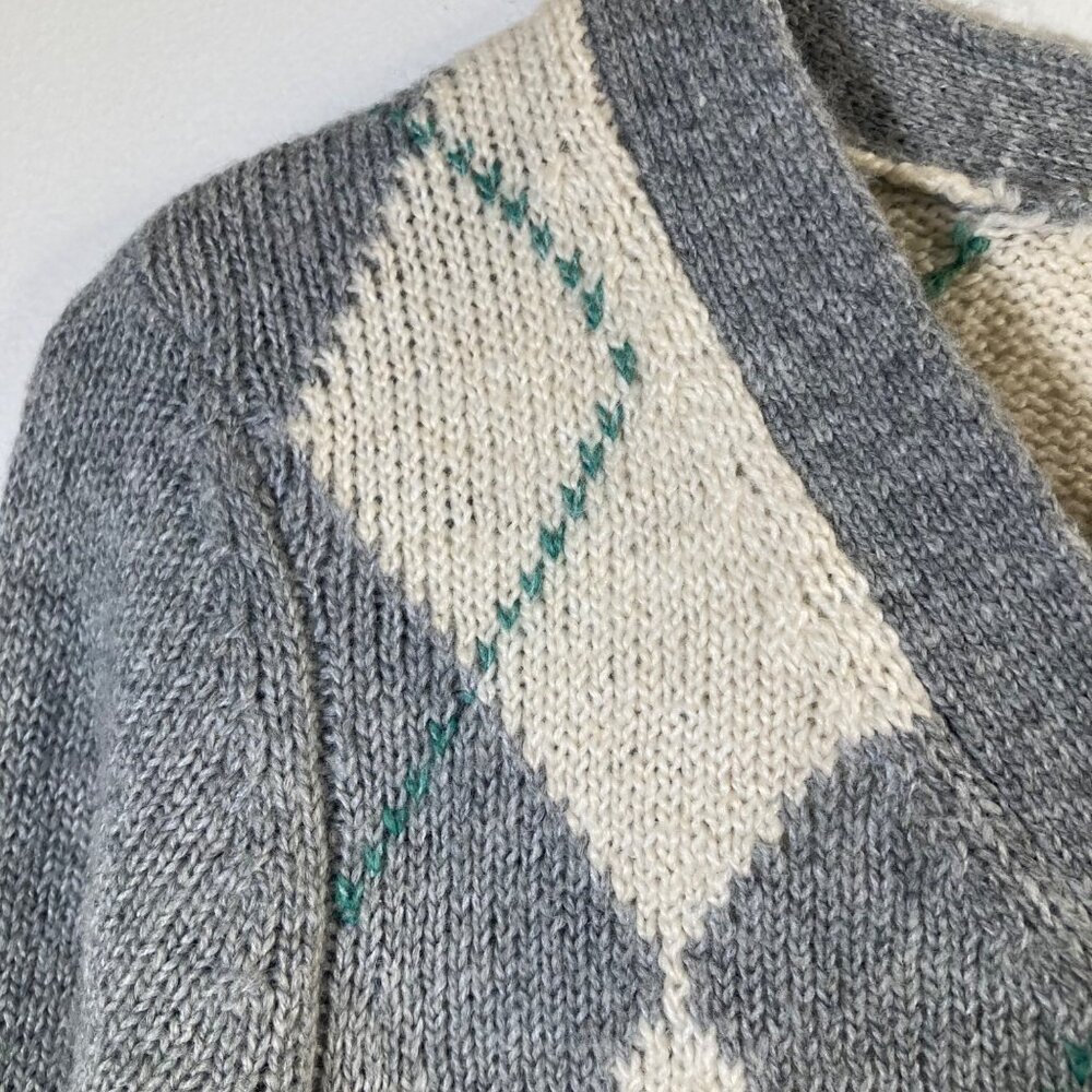 Womens American Eagle Argyle Cardigan Button Gray Brown White S - Picture 5 of 7